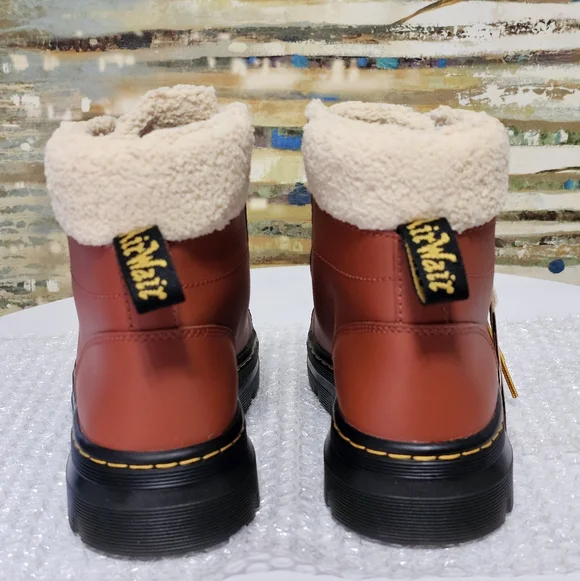 Dr. Martens Burnt Orange Shearling Lined Leather Combat Boots Size 7 - Picture 4 of 16